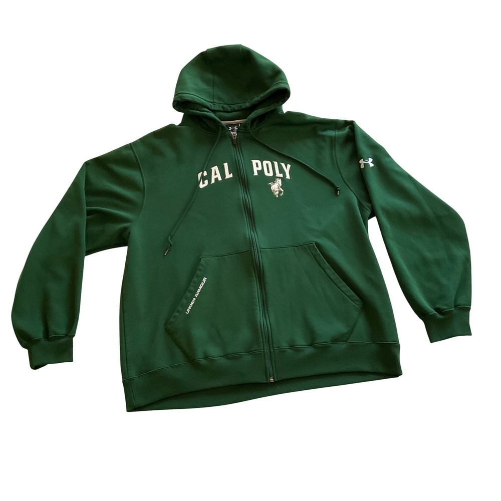 Under Armour Hoodie Cal Poly Mens XL Green Full Zip Mustang Logo Sweatshirt